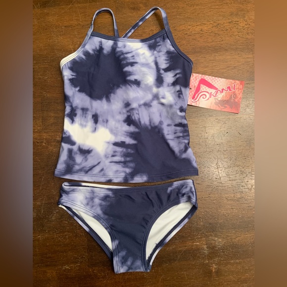 Kanu Surf Girls' Alania Flounce Bikini Beach Sport 2 Piece Swimsuit Denim Size 4 - Picture 1 of 5
